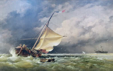 Un Beurtman Néerlandais échoué sur les Sables de Terschelling ou dans la Mer du Nord après une Tempête de Neige, 1865